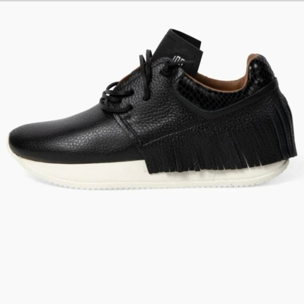 Esseutesse Fringe Leather Sneaker Rare Black on Black Italian Size 37 (US 7-7.5)
